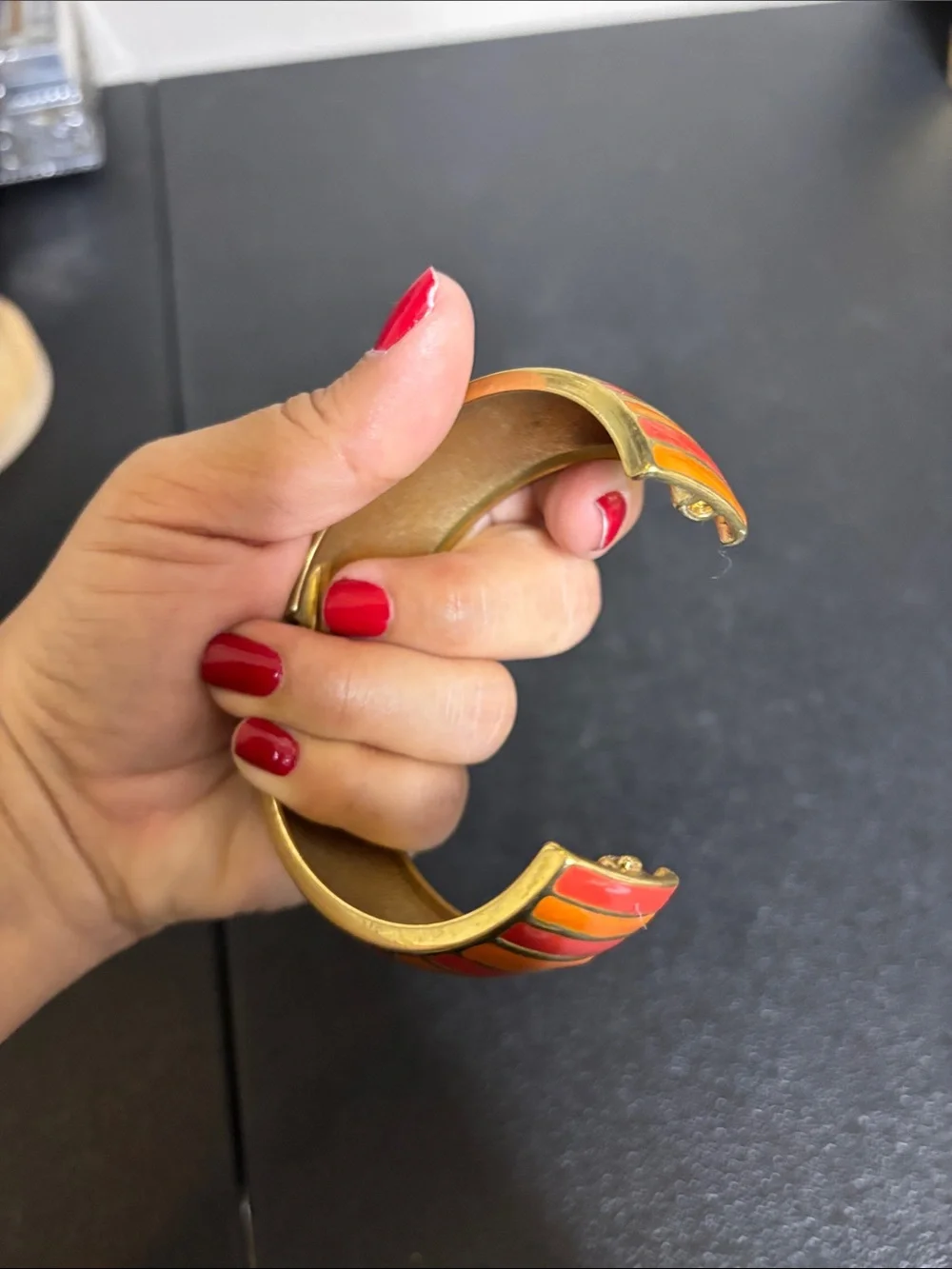 Banana Republic Bold Orange & Red Enamel Bangle Clamper Preppy Boho Bracelet